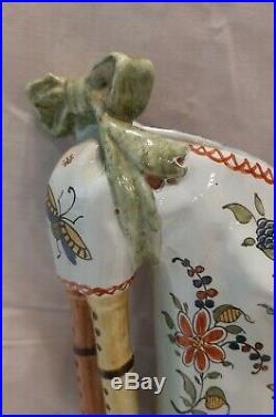 Antique Unusual French Faience CA Biniou Bagpipe Wall Pocket