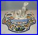 Antique-VTG-French-Faience-Pottery-Double-Inkwell-Desk-Tray-Dog-Figures-AK-Mark-01-ti