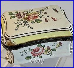 Antique Veuve Perrin Floral Faience Enamel French Trinket Box 18th Century
