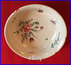 Antique Veuve Perrin French Faience Tin Glaze Pottery Bowl Flowers 18th c. Feet