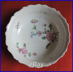Antique Veuve Perrin French Faience Tin Glaze Pottery Bowl Flowers 18th century