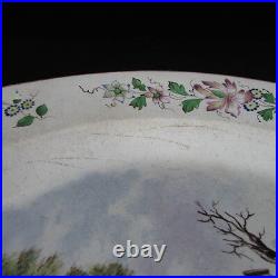 Antique Veuve Perrin VP French Hand Painted Faience Ceramic Charger Plate C. 1900
