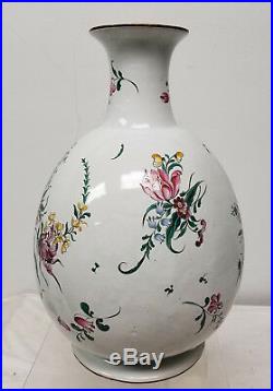Antique Vintage French Faience Maiolica Majolica Floral Vase Lamp