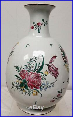 Antique Vintage French Faience Maiolica Majolica Floral Vase Lamp