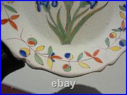 Antique Vintage French Faience Pottery Malicorne Iris Dinner Plate 9 3/4