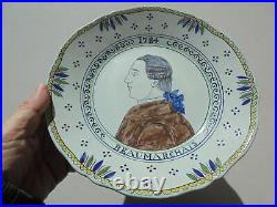 Antique Vintage French Faience Pottery Pierre Beaumarchais Portrait Plate