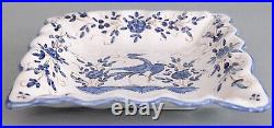 Antique Vintage French Faience Square Scalloped Bird Plate Bowl