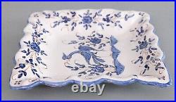 Antique Vintage French Faience Square Scalloped Bird Plate Bowl