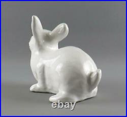 Antique Vintage French Tin Glaze Faience Bavent Type Bunny Rabbit Glass Eyes