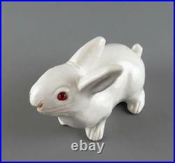 Antique Vintage French Tin Glaze Faience Bavent Type Bunny Rabbit Glass Eyes