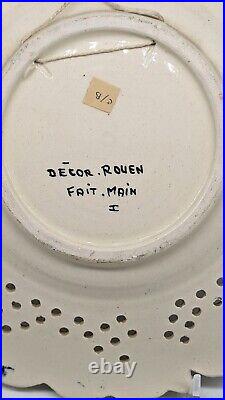 Antique Vintage Rouen French Desvres Faience Pierced Cabinet Wall Plate