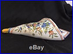 Antique Wall Pocket Flower Vase Old Faience French English Pharmacy Bueno Aires
