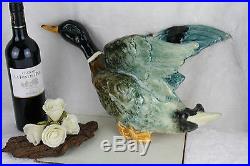 Antique XL French BARBOTINE faience Planter jardiniere wall duck form