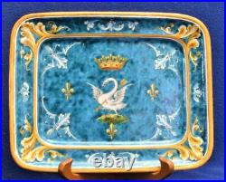 Antique c1890 ULYSSE BLOIS France Faience EMILE BALON Blue HERALDIC SWAN Plate