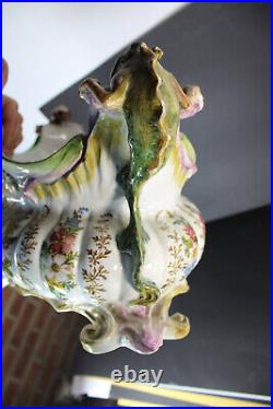 Antique french faience majolica dragons floral jardiniere planter vase rare