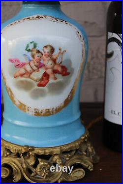 Antique french faience sevres putti design floral table lamp