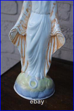 Antique french mouzin lecat nimy faience porcelain madonna figurine statue