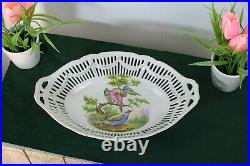 Antique french porcelain faience birds decor Bread basket tray