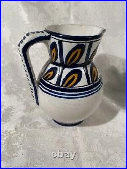 Art Deco Henri Delcourt French Faience Pottery Vase Vivid Design Pitcher 8