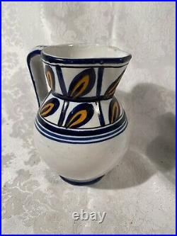 Art Deco Henri Delcourt French Faience Pottery Vase Vivid Design Pitcher 8
