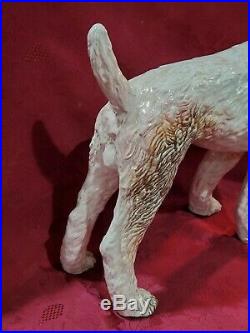 BEST Antique 19thC Life Size FOX TERRIER DOG STATUE French Faience Glass Eyes