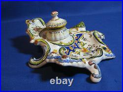 Beautiful French Antique Rococo Faience Ceramic Desvres Fourmaintraux Inkwell