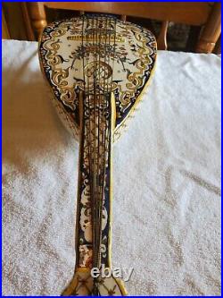 Beautiful French Faience Mandolin Imperial France Decor Main Rare To Find
