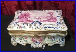Beautiful Large Vintage Antique French Faience Porcelain Dresser Keepsake Box