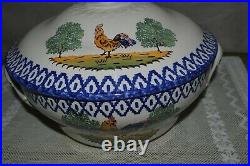 Beautiful Tureen Antique Faience St Clement Decor Au Rooster