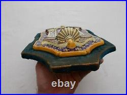 Benitier Ancien Faience Gien XIX Antique French Ceramic Fleur De Lys Madone