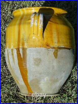 Big French antique art Pottery pot a confit Redware faience yellowware