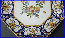 C. 19th Antique French Rouen Desvres Fourmaintraux Decor Octagonal Plate