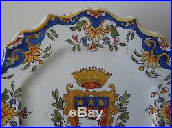 C. 19th Antique Vintage French France Rouen Heraldic Armorial Faience Plate