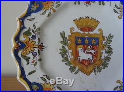 C. 19th Antique Vintage French France Rouen Heraldic Armorial Faience Plate