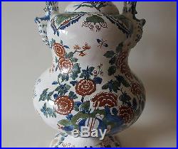 COLOSSAL 18th century DELFT (FRENCH!) FAIENCE VASE FLORAL & BIRDS