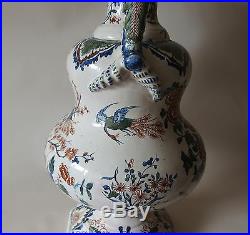 COLOSSAL 18th century DELFT (FRENCH!) FAIENCE VASE FLORAL & BIRDS