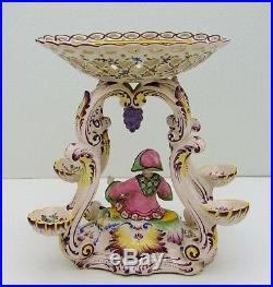 Ceramic French Faience Veuve Perrin Center Piece Hand Painted Basket w Figural
