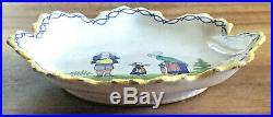 Charming Antique French Quimper Majolica Faience Plate Marked Hb Only, 1883-1895