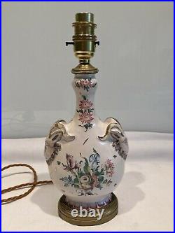 Charming Antique Vintage French Faience Tin Glaze Pottery Table Lamp