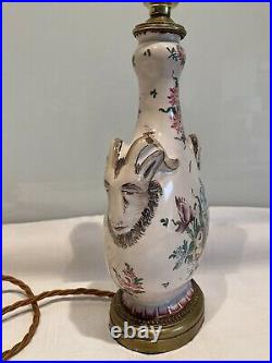 Charming Antique Vintage French Faience Tin Glaze Pottery Table Lamp