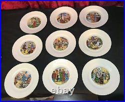Collection Of 9 Vintage Antique Digoin France Scenic 8 Cabinet Plates