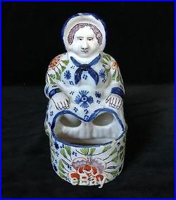 DESVRES SEATED LADY- French Faience Signed Geneviève Alizier Antique, circa 1895