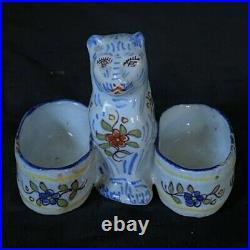 DESVRES WEE CAT DOUBLE SALT CHARLES FOURMAINTRAUX Antique French Faience c1905