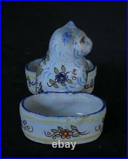 DESVRES WEE CAT DOUBLE SALT CHARLES FOURMAINTRAUX Antique French Faience c1905