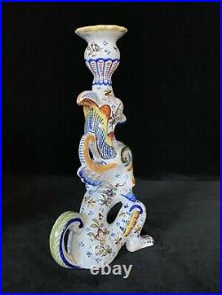 DRAGON CANDLESTICK HOLDER #2 Geo Martel Desvres French Faience 9.8 in. C1920