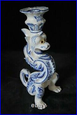 DRAGON CANDLESTICK HOLDER #3 Fourmaintraux Desvres French Faience 9 in. C1885