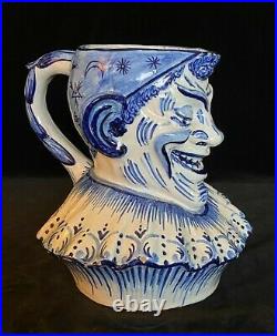 Desvres CLOWN FACE JUG HARLEQUIN Fourmaintraux French Faience Antique, c. 1900