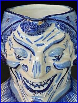 Desvres CLOWN FACE JUG HARLEQUIN Fourmaintraux French Faience Antique, c. 1900