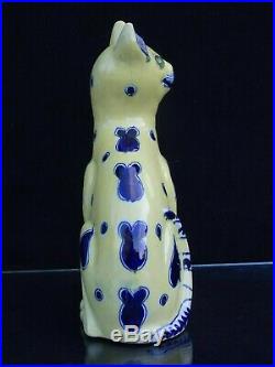 EMILE GALLE STYLE FRENCH FAIENCE LARGE CAT With VEINED GLASS EYES CIRCA 1885
