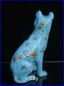 EMILE GALLE STYLE FRENCH FAIENCE POLYCHROME PUG DOG With GLASS EYES CIRCA 1885